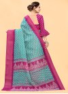 Print Work Rose Pink and Teal  Designer Contemporary Style Saree - 2