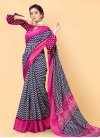 Cotton Navy Blue and Rose Pink Designer Contemporary Style Saree For Casual - 2