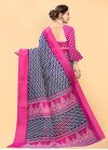 Cotton Navy Blue and Rose Pink Designer Contemporary Style Saree For Casual - 1