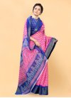 Blue and Hot Pink Cotton Designer Contemporary Style Saree - 1