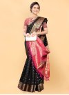Black and Rose Pink Woven Work Traditional Designer Saree - 1