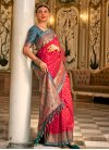 Rose Pink and Teal Woven Work Designer Contemporary Style Saree - 1