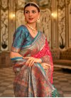 Rose Pink and Teal Woven Work Designer Contemporary Style Saree - 2