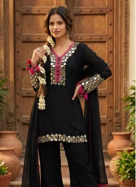 Black Shimmer Readymade Salwar Suit with Embroidered Work for Festival
