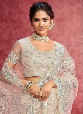 Net Classic Saree with Embroidered Work in Off White
