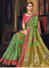 Green and Rose Pink Lace Work Trendy Saree - 1