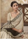 Chinon Brown and Cream Embroidered Work Traditional Designer Saree - 1