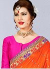 Riveting Embroidered Work Jute Silk Magenta and Orange Contemporary Saree For Festival - 2