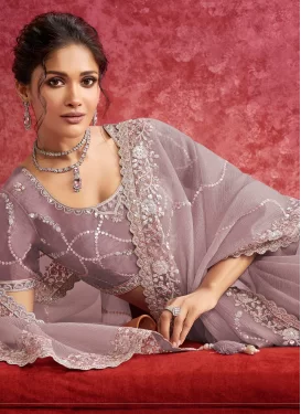Embroidered Work Crush Traditional Saree in Lavender for Women