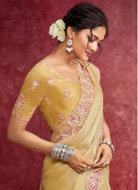 Tissue Embroidered Work Trendy Saree in Gold