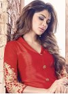 Topnotch Grey and Red Banglori Silk Pant Style Salwar Kameez - 1