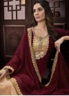 Cream and Maroon Embroidered Work Faux Georgette Pakistani Straight Salwar Suit - 1