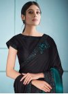 Black and Teal Embroidered Work Contemporary Style Saree - 1