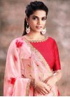 Satin Silk Pink and Red Traditional Designer Saree - 1