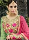 Silk Georgette Mint Green and Rose Pink Trendy Kalidar Salwar Kameez - 2