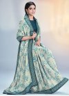Satin Silk Beige and Teal Contemporary Style Saree - 1