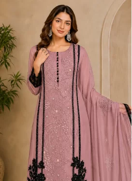 Embroidered Work Organza Pakistani Suit in Mauve Pink for Ceremonial