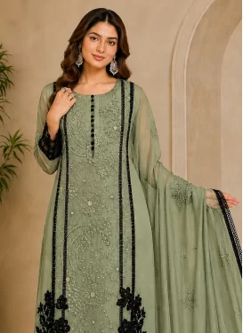 Embroidered Work Organza Pakistani Suit in Mint Green for Festival