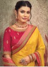 Embroidered Work Organza Mustard and Rose Pink Designer Contemporary Style Saree - 1