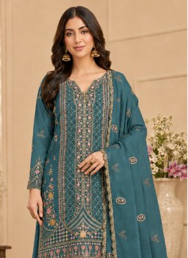 Rangoli Silk Embroidered Work Pakistani Suit in Teal