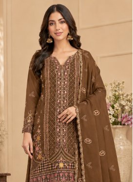 Embroidered Work Pakistani Suit For Festival in Brown