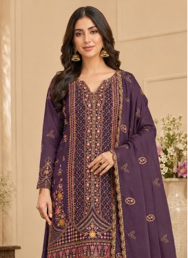 Rangoli Silk Pakistani Suit with Embroidered Work in Purple