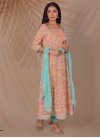 Chiffon Peach and Turquoise Readymade Designer Suit - 1