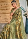 Gold and Teal Woven Work Designer Contemporary Style Saree - 3
