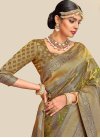 Gold and Olive Woven Work Banarasi Silk Designer Contemporary Style Saree - 1