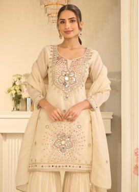 Embroidered Work Sharara Suit For Party in Cream