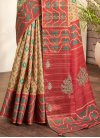 Beige and Tomato Bhagalpuri Silk Designer Contemporary Style Saree - 3