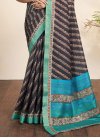 Bhagalpuri Silk Print Work Black and Turquoise Designer Contemporary Saree - 3
