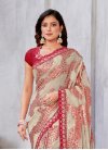 Georgette Off White and Red Mirror Work Designer Contemporary Style Saree - 2