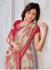 Georgette Off White and Red Mirror Work Designer Contemporary Style Saree - 3