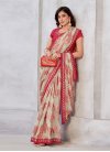 Georgette Off White and Red Mirror Work Designer Contemporary Style Saree - 4