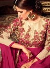 Paramount Faux Georgette Cream and Rose Pink Embroidered Work Floor Length Anarkali Salwar Suit - 2