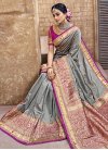 Grey and Magenta Embroidered Work Traditional Saree - 1