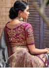 Grey and Magenta Embroidered Work Traditional Saree - 2