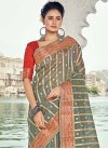 Grey and Red Woven Work Designer Contemporary Saree - 1