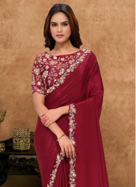 Silk Georgette Traditional Saree with Embroidered Work in Red