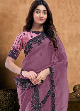 Embroidered Work Trendy Saree For Festival in Violet
