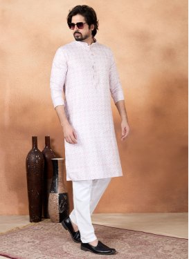 Art Silk Kurta Pajama with Digital Print Work in White