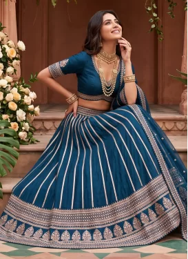 Silk Readymade Lehenga Choli in Teal with Embroidered Work for Ceremonial
