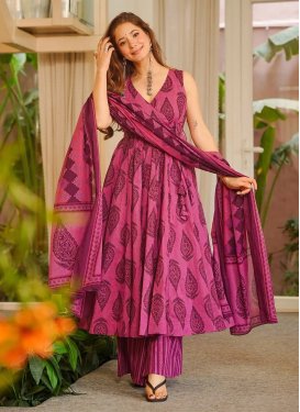 Digital Print Work Maslin Palazzo Suit in Rose Pink for Women