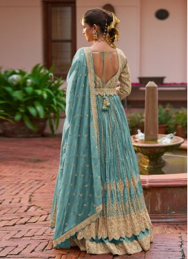Embroidered Work Readymade Lehenga Choli For Ceremonial in Aqua Blue