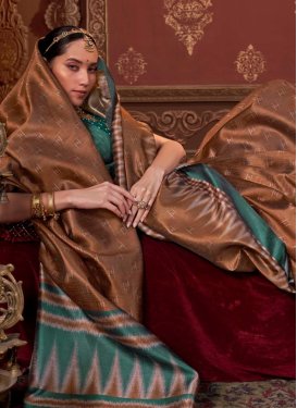 Silk Blend Trendy Saree with Digital Print Work for Women in Brown