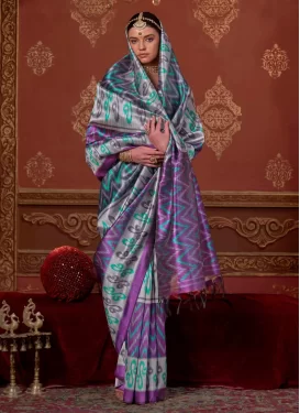 Multi Colour Silk Blend Digital Print Work Classic Saree for Women