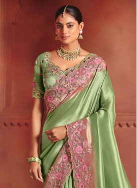 Silk Classic Saree with Embroidered Work in Pink and Sea Green