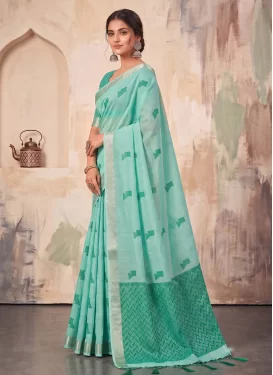 Woven Work Cotton Classic Saree in Aqua Blue for Festival