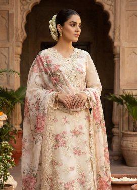 Chiffon Straight Suit in Cream with Digital Print Work for Festival